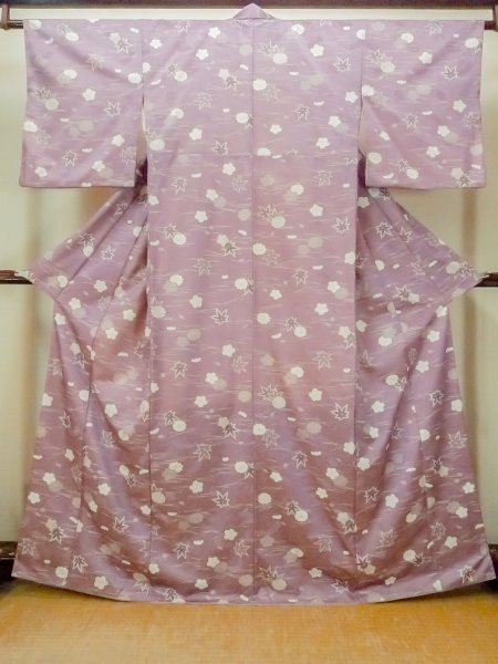 画像1: O1002D 女性用 小紋   化繊 藤色,  菊 【中古】【USED】【リサイクル】 ★★☆☆☆【O1002D】 (1)