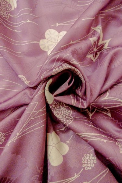 画像12: O1002D 女性用 小紋   化繊 藤色,  菊 【中古】【USED】【リサイクル】 ★★☆☆☆【O1002D】 (12)