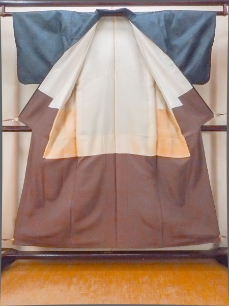 画像2: O1002I 女性用 紬   シルク（正絹） 藍,  麻の葉 【中古】【USED】【リサイクル】 ★★★☆☆【O1002I】 (2)