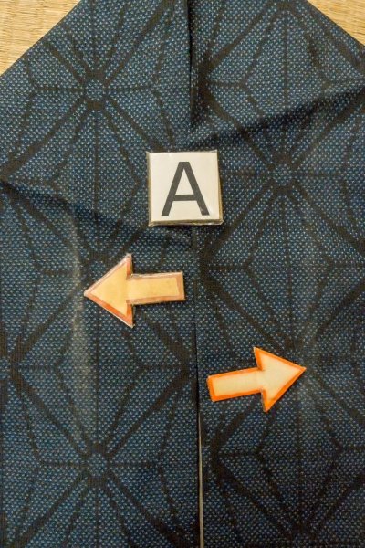 画像15: O1002I 女性用 紬   シルク（正絹） 藍,  麻の葉 【中古】【USED】【リサイクル】 ★★★☆☆【O1002I】 (15)