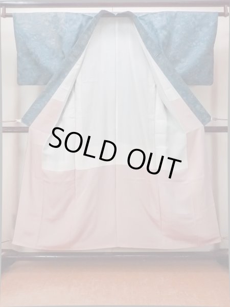 画像2: O1002J 女性用 紬   シルク（正絹） 深い灰色がかった水色,  花 【中古】【USED】【リサイクル】 ★☆☆☆☆【O1002J】 (2)