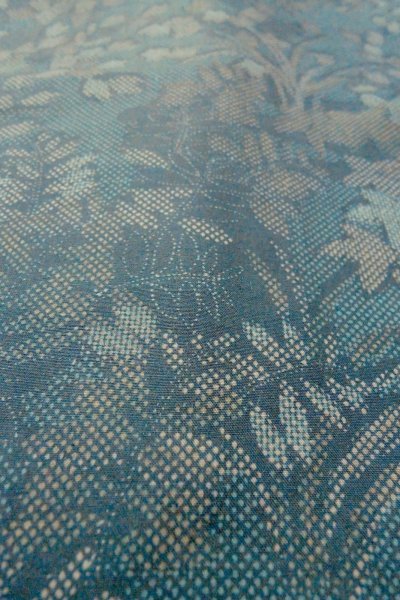 画像9: O1002J 女性用 紬   シルク（正絹） 深い灰色がかった水色,  花 【中古】【USED】【リサイクル】 ★☆☆☆☆【O1002J】 (9)