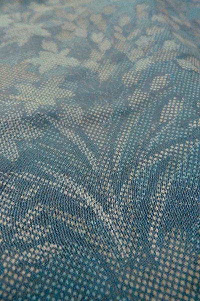 画像10: O1002J 女性用 紬   シルク（正絹） 深い灰色がかった水色,  花 【中古】【USED】【リサイクル】 ★☆☆☆☆【O1002J】 (10)