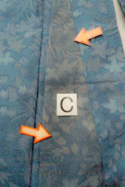 画像16: O1002J 女性用 紬   シルク（正絹） 深い灰色がかった水色,  花 【中古】【USED】【リサイクル】 ★☆☆☆☆【O1002J】 (16)