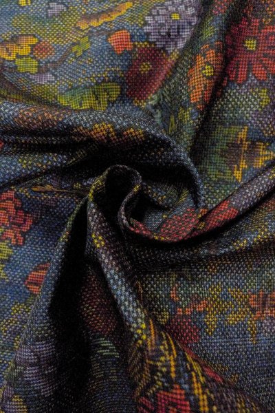 画像11: O1002L 女性用 紬   シルク（正絹） 深いマルチカラー,  ぼたん 【中古】【USED】【リサイクル】 ★★★★☆【O1002L】 (11)