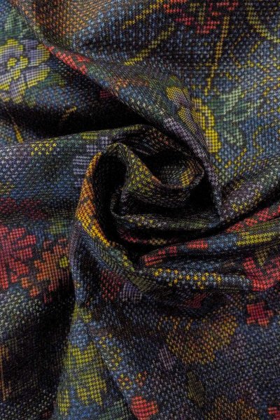 画像12: O1002L 女性用 紬   シルク（正絹） 深いマルチカラー,  ぼたん 【中古】【USED】【リサイクル】 ★★★★☆【O1002L】 (12)