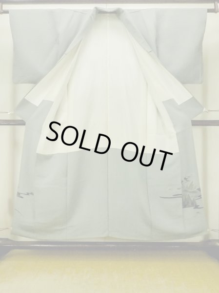 画像2: O1002S 女性用 色無地   シルク（正絹） 薄い灰色がかった緑色,  【中古】【USED】【リサイクル】 ★★☆☆☆【O1002S】 (2)