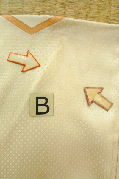 画像18: O1003A 女性用 訪問着   シルク（正絹） 光沢のあるアイボリー,  花 【中古】【USED】【リサイクル】 ★★☆☆☆【O1003A】 (18)