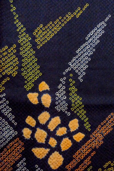 画像8: O1003C 女性用 訪問着   シルク（正絹） 深い藍,  花 【中古】【USED】【リサイクル】 ★★☆☆☆【O1003C】 (8)