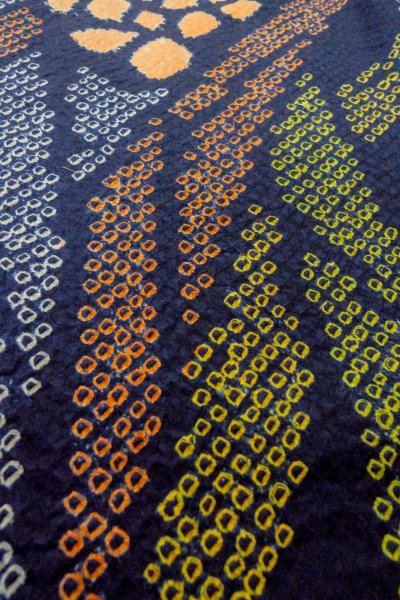 画像12: O1003C 女性用 訪問着   シルク（正絹） 深い藍,  花 【中古】【USED】【リサイクル】 ★★☆☆☆【O1003C】 (12)