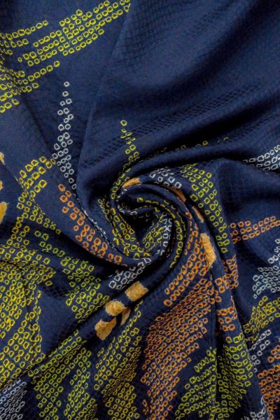 画像15: O1003C 女性用 訪問着   シルク（正絹） 深い藍,  花 【中古】【USED】【リサイクル】 ★★☆☆☆【O1003C】 (15)