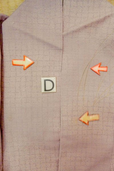 画像18: O1003E 女性用 訪問着   シルク（正絹） 淡い灰色がかった藤色,  花 【中古】【USED】【リサイクル】 ★★☆☆☆【O1003E】 (18)