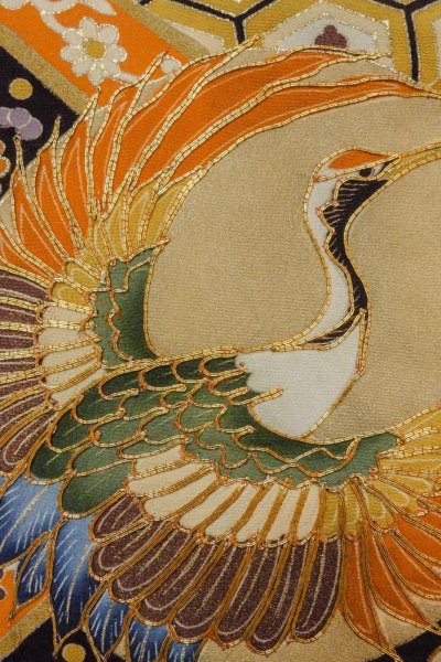 画像7: O1003G 女性用 留袖   シルク（正絹） 黒,  菊 【中古】【USED】【リサイクル】 ★★★☆☆【O1003G】 (7)