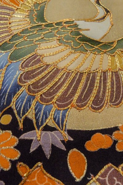 画像11: O1003G 女性用 留袖   シルク（正絹） 黒,  菊 【中古】【USED】【リサイクル】 ★★★☆☆【O1003G】 (11)