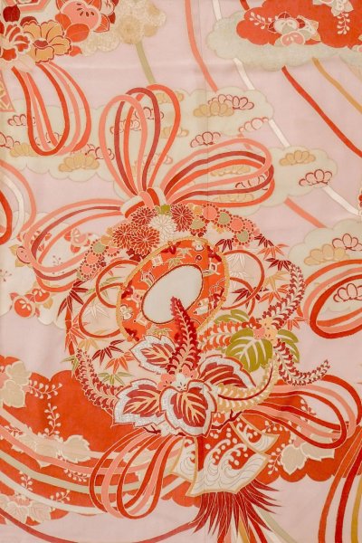 画像9: O1105A 女性用 振袖   シルク（正絹） 薄い桃色,  ぼたん 【中古】【USED】【リサイクル】 ★★☆☆☆【O1105A】 (9)
