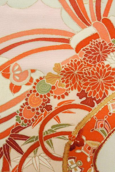 画像20: O1105A 女性用 振袖   シルク（正絹） 薄い桃色,  ぼたん 【中古】【USED】【リサイクル】 ★★☆☆☆【O1105A】 (20)