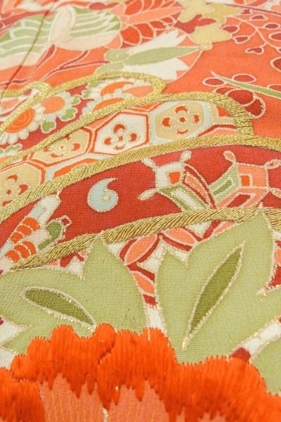 画像23: O1105A 女性用 振袖   シルク（正絹） 薄い桃色,  ぼたん 【中古】【USED】【リサイクル】 ★★☆☆☆【O1105A】 (23)