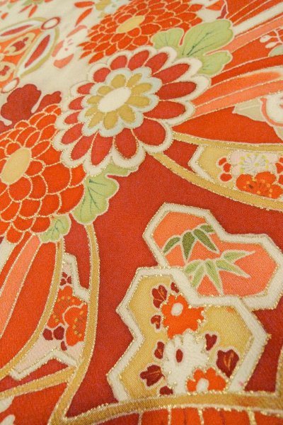 画像31: O1105A 女性用 振袖   シルク（正絹） 薄い桃色,  ぼたん 【中古】【USED】【リサイクル】 ★★☆☆☆【O1105A】 (31)