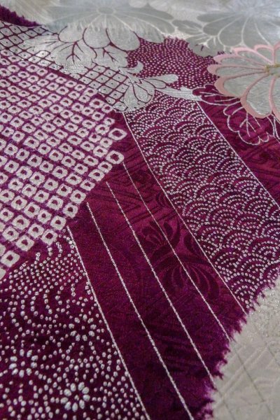 画像19: O1126A 女性用 振袖   シルク（正絹） 白,  ぼたん 【中古】【USED】【リサイクル】 ★★★☆☆【O1126A】 (19)