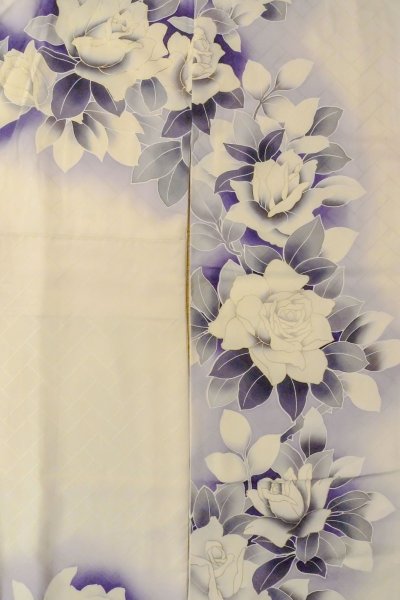 画像7: O1126B 女性用 振袖   シルク（正絹） 白,  バラ 【中古】【USED】【リサイクル】 ★★★☆☆【O1126B】 (7)