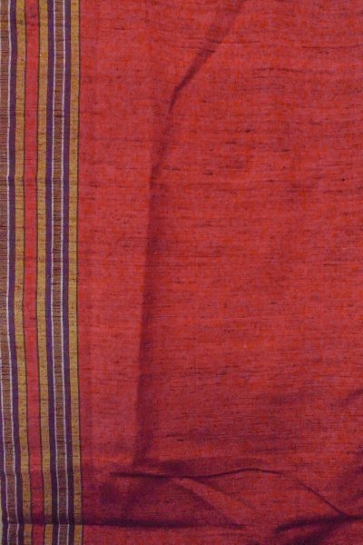 画像4: O1126H 女性用 紬   シルク（正絹） 鮮やか朱赤,  縞 【中古】【USED】【リサイクル】 ★★★★☆【O1126H】 (4)