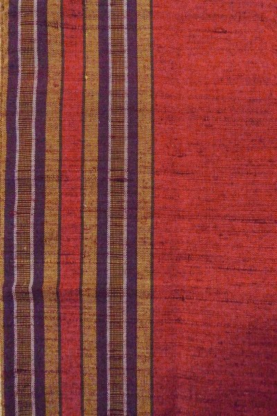 画像5: O1126H 女性用 紬   シルク（正絹） 鮮やか朱赤,  縞 【中古】【USED】【リサイクル】 ★★★★☆【O1126H】 (5)