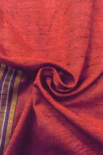 画像11: O1126H 女性用 紬   シルク（正絹） 鮮やか朱赤,  縞 【中古】【USED】【リサイクル】 ★★★★☆【O1126H】 (11)