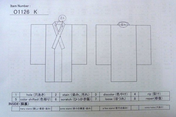 画像13: O1126K 女性用 紬   シルク（正絹） 淡い紺,  菊 【中古】【USED】【リサイクル】 ★★★☆☆【O1126K】 (13)