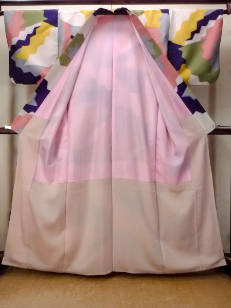 画像2: O1126M 女性用 織   シルク（正絹） マルチカラー,  抽象的模様 【中古】【USED】【リサイクル】 ★★☆☆☆【O1126M】 (2)