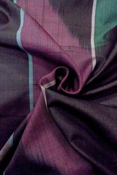 画像12: O1126O 女性用 紬   シルク（正絹） 深いマルチカラー,  縞 【中古】【USED】【リサイクル】 ★★★☆☆【O1126O】 (12)