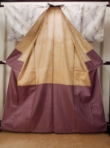 画像2: O1126S 女性用 紬   シルク（正絹） アイボリー,  線 【中古】【USED】【リサイクル】 ★★☆☆☆【O1126S】 (2)