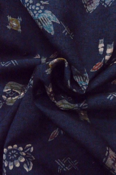 画像12: O1126T 女性用 紬   シルク（正絹） 藍,  花 【中古】【USED】【リサイクル】 ★★★★☆【O1126T】 (12)