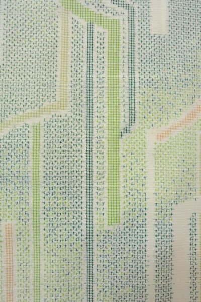 画像6: O1126U 女性用 紬   シルク（正絹） 淡い黄緑色,  十字 【中古】【USED】【リサイクル】 ★★★☆☆【O1126U】 (6)