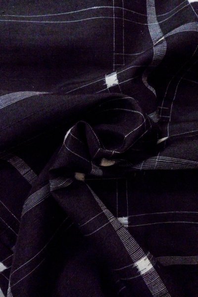 画像12: O1126W 女性用 紬   シルク（正絹） 黒,  チェック柄 【中古】【USED】【リサイクル】 ★★★☆☆【O1126W】 (12)