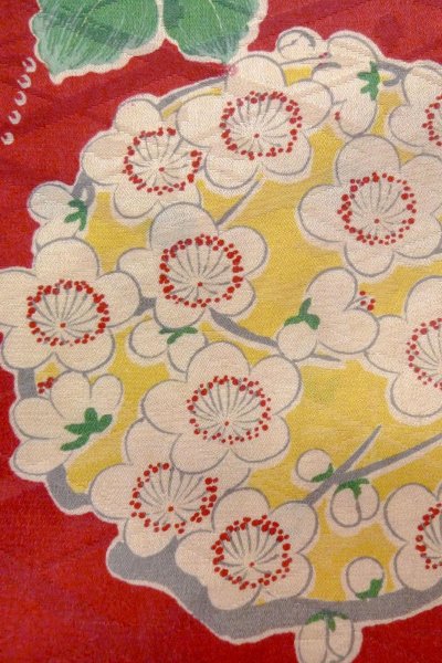 画像7: O1205A 女性用 羽織   シルク（正絹） 深い赤色,  花 【中古】【USED】【リサイクル】 ★☆☆☆☆【O1205A】 (7)