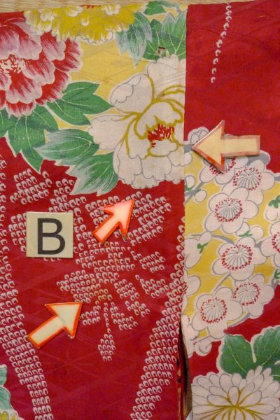 画像16: O1205A 女性用 羽織   シルク（正絹） 深い赤色,  花 【中古】【USED】【リサイクル】 ★☆☆☆☆【O1205A】 (16)