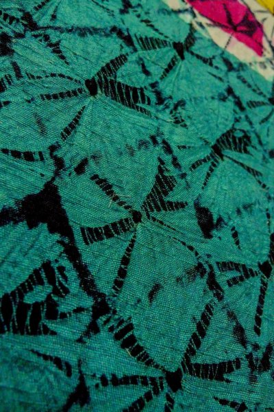 画像10: O1205C 女性用 羽織   シルク（正絹） 鮮やか青緑色,  車輪 【中古】【USED】【リサイクル】 ★☆☆☆☆【O1205C】 (10)