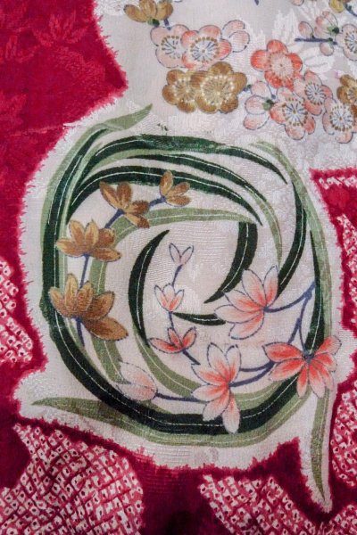 画像6: O1205F 女性用 羽織   シルク（正絹） 赤色,  ぼたん 【中古】【USED】【リサイクル】 ★★☆☆☆【O1205F】 (6)