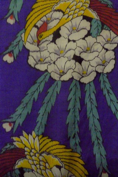 画像4: O1205G 女性用 羽織   シルク（正絹） 鮮やか紫色,  花 【中古】【USED】【リサイクル】 ★★★☆☆【O1205G】 (4)
