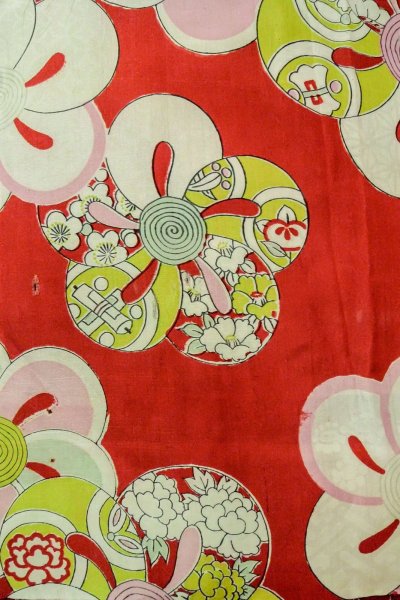 画像6: O1205J 女性用 羽織   シルク（正絹） 深い赤色,  花 【中古】【USED】【リサイクル】 ★★☆☆☆【O1205J】 (6)