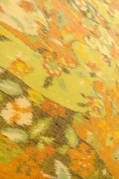 画像9: O1209P 女性用 紬  小地谷紬  シルク（正絹） 橙色,  花 【中古】【USED】【リサイクル】 ★★★★☆【O1209P】 (9)