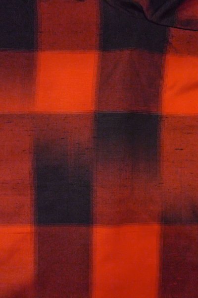 画像3: O1209R 女性用 紬   シルク（正絹） 鮮やか朱赤,  チェック柄 【中古】【USED】【リサイクル】 ★★★★☆【O1209R】 (3)
