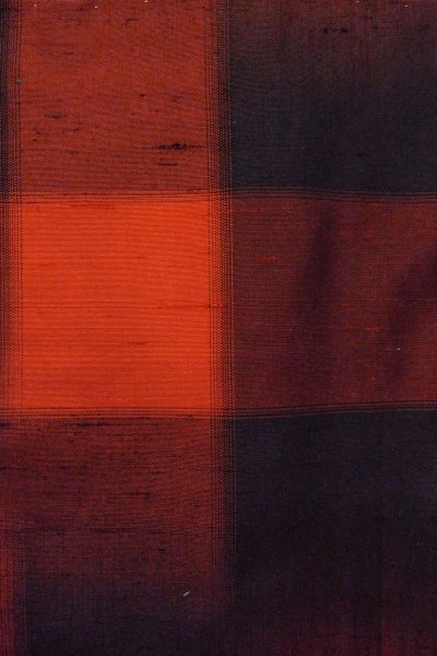 画像5: O1209R 女性用 紬   シルク（正絹） 鮮やか朱赤,  チェック柄 【中古】【USED】【リサイクル】 ★★★★☆【O1209R】 (5)