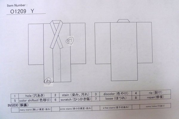 画像13: O1209Y 女性用 紬   シルク（正絹） 黄みオリーブ,  線 【中古】【USED】【リサイクル】 ★☆☆☆☆【O1209Y】 (13)