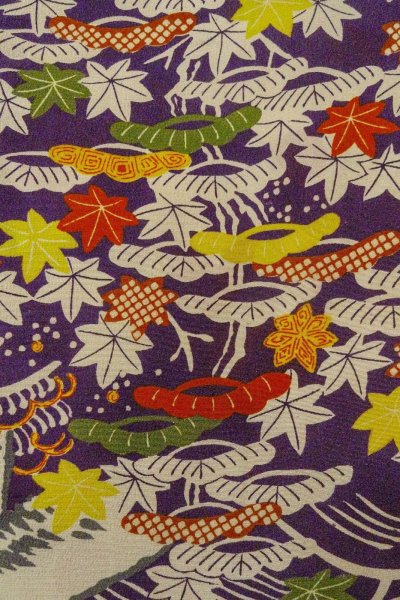 画像5: O1225A 女性用 女の子用着物   シルク（正絹） 深い紫色,  桜 【中古】【USED】【リサイクル】 ★☆☆☆☆【O1225A】 (5)