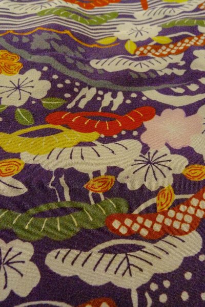 画像10: O1225A 女性用 女の子用着物   シルク（正絹） 深い紫色,  桜 【中古】【USED】【リサイクル】 ★☆☆☆☆【O1225A】 (10)
