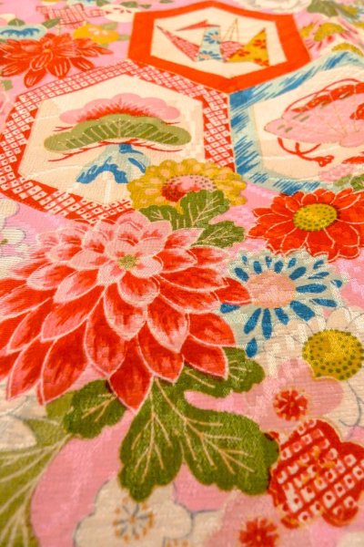 画像9: O1225B 女性用 女の子用着物   シルク（正絹） 光沢のある桃色,  ぼたん 【中古】【USED】【リサイクル】 ★★☆☆☆【O1225B】 (9)