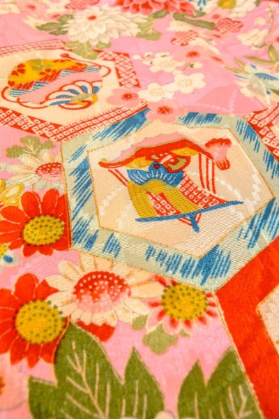 画像10: O1225B 女性用 女の子用着物   シルク（正絹） 光沢のある桃色,  ぼたん 【中古】【USED】【リサイクル】 ★★☆☆☆【O1225B】 (10)