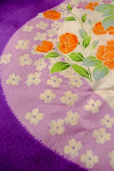 画像8: O1225D 女性用 女の子用着物   化繊 紫色,  ぼたん 【中古】【USED】【リサイクル】 ★★☆☆☆【O1225D】 (8)