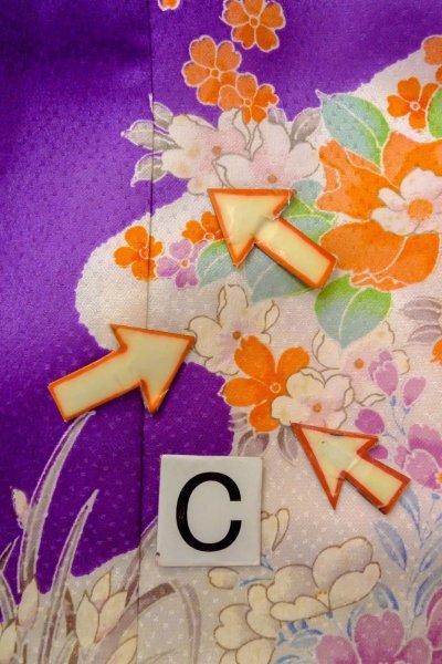 画像15: O1225D 女性用 女の子用着物   化繊 紫色,  ぼたん 【中古】【USED】【リサイクル】 ★★☆☆☆【O1225D】 (15)